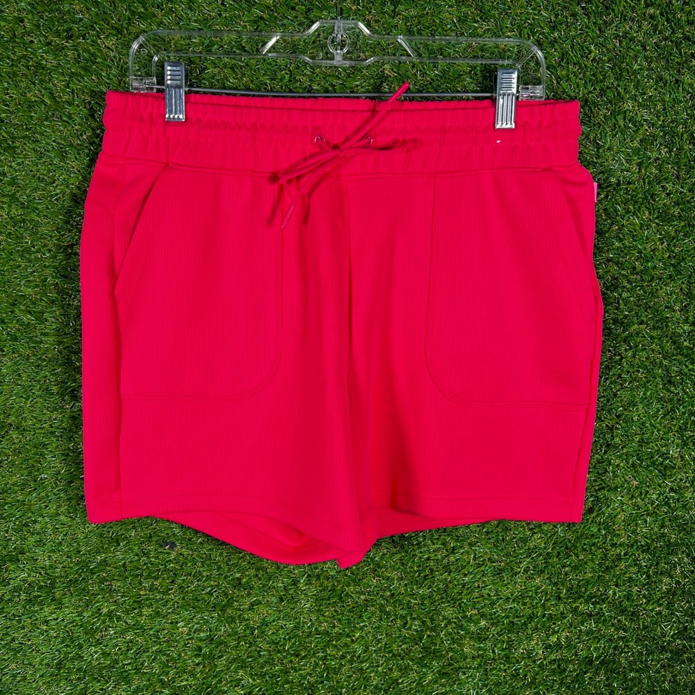 Mondetta Womens Ribbed Athletic Shorts Hot Pink Drawstring Pockets Medium